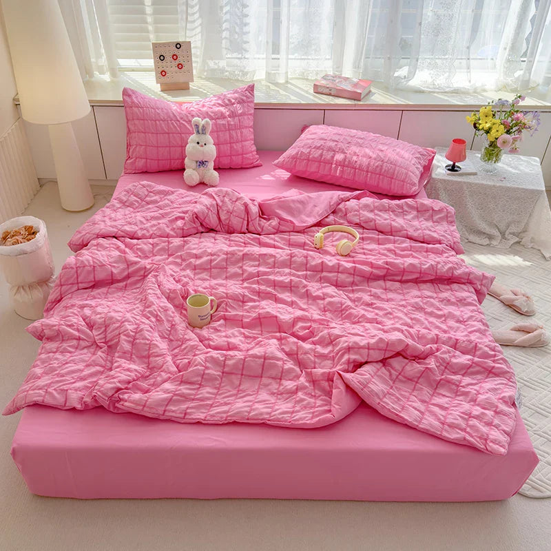 Cool Seersucker Summer Quilt Duvet Cover Set